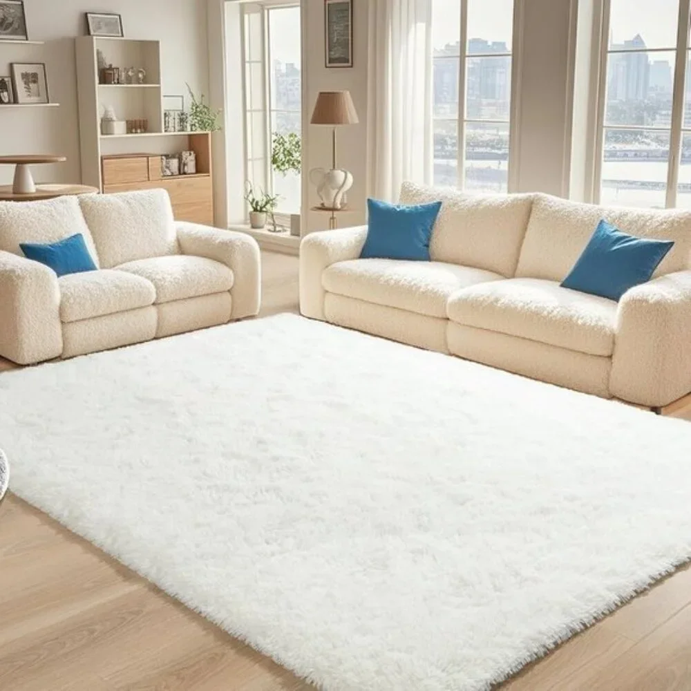 New 4x6 White Fluffy Rug, Cozy Cream Non-Slip Area Rug for Living Room & Bedroom